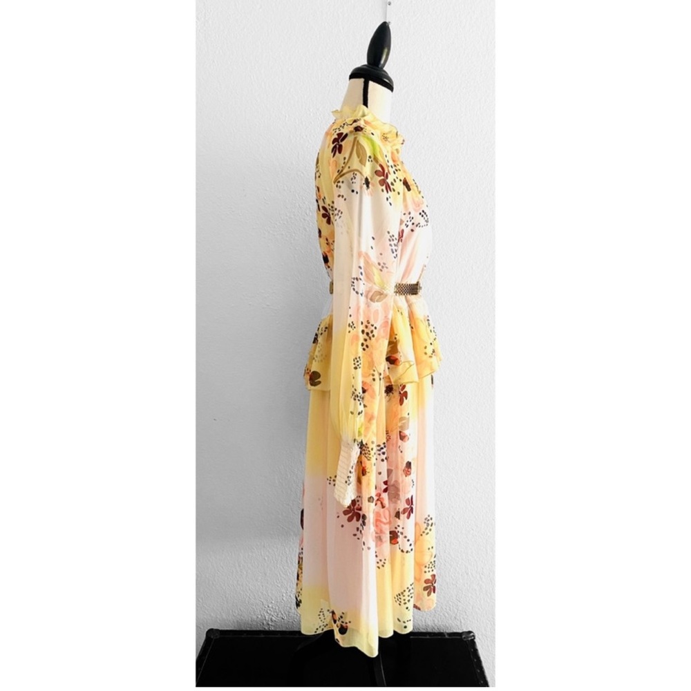 SEE BY CHLOE Tiered Floral-print Long Sleeve Georgette Yellow Dress Size 6/IT 38 - Picture 8 of 12